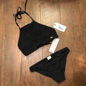 Roxy Crochet Halter Black Top